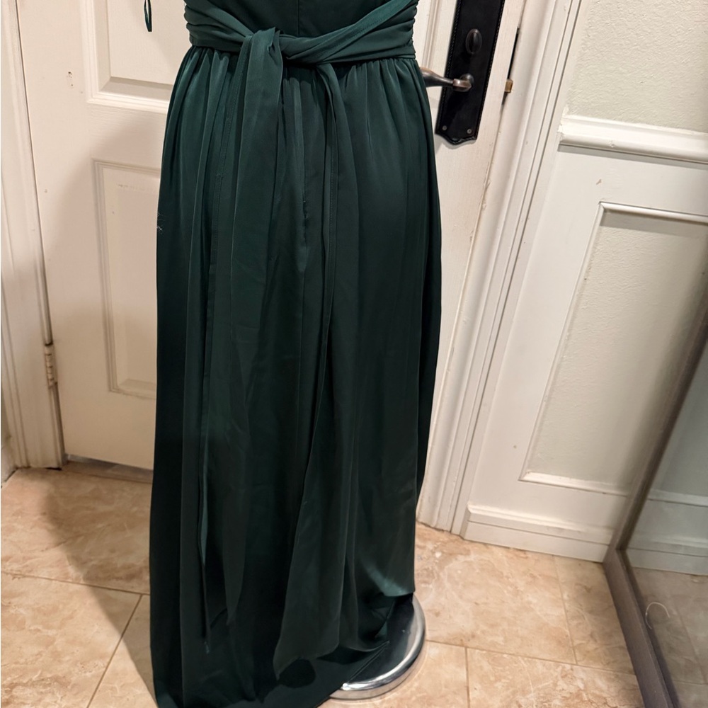 Showpo Dark Green Satin Girls Dress - Sleeveless V-Neck Gown - Picture 16 of 16